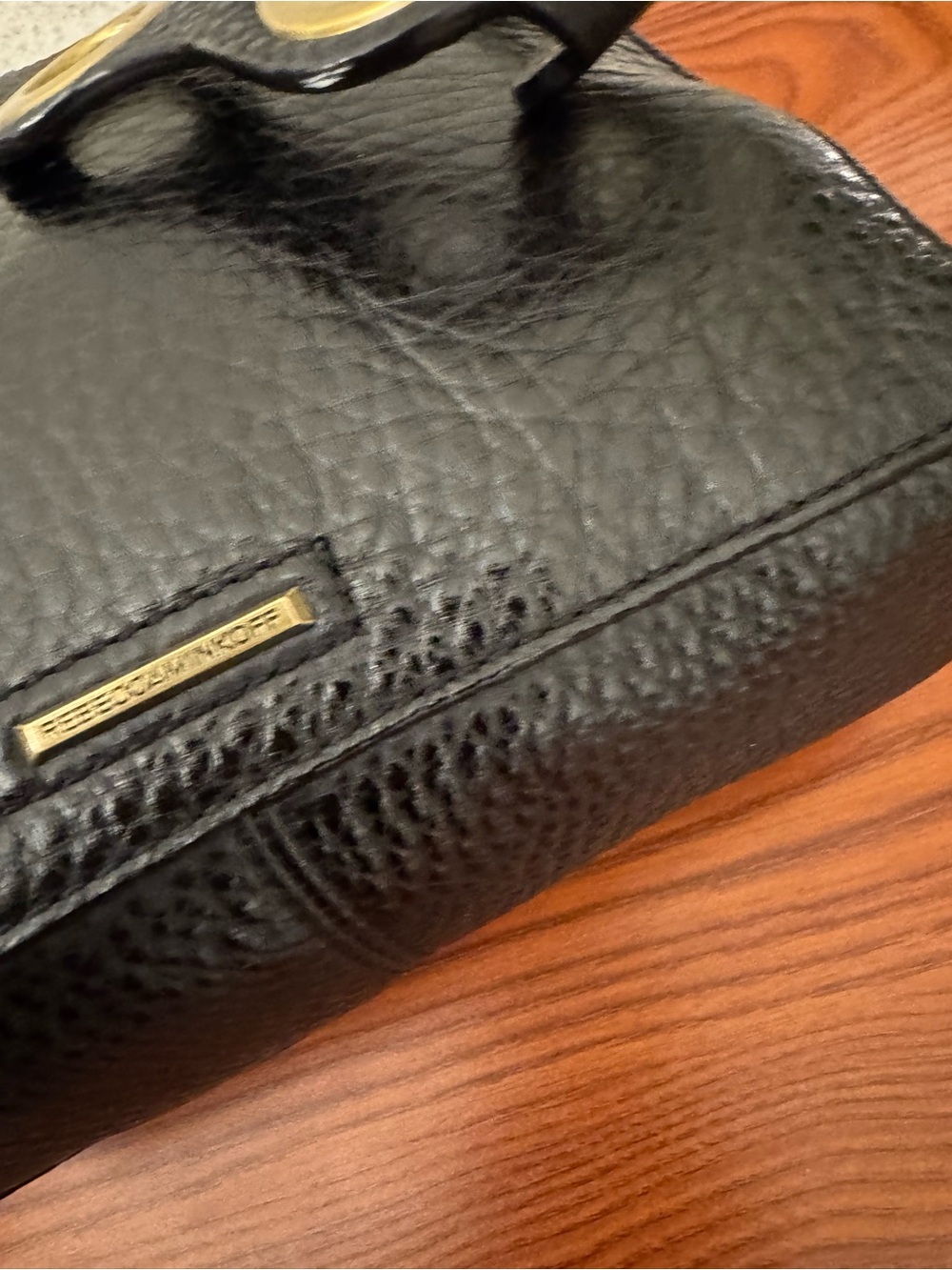 Rebecca Minkoff Black Pebbled Leather Crossbody with Gold Ring Detail - Picture 7 of 13